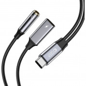 Tech-Protect Ultraboost USB-C to 3.5mm Adapter - USB-C адаптер към 3.5 аудио изход и USB-C изход (15 см) (черен) 