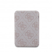 Guess 4G Metal Script Magnetic Cardslot Wallet - кожен портфейл (джоб) с вградена поставка за прикрепяне към iPhone с MagSafe (розов) 4