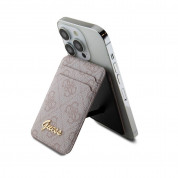 Guess 4G Metal Script Magnetic Cardslot Wallet - кожен портфейл (джоб) с вградена поставка за прикрепяне към iPhone с MagSafe (розов)