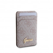 Guess 4G Metal Script Magnetic Cardslot Wallet - кожен портфейл (джоб) с вградена поставка за прикрепяне към iPhone с MagSafe (розов) 3