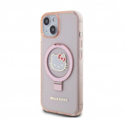 Hello Kitty IML Ringstand Glitter Kitty Head MagSafe Case - хибриден удароустойчив кейс с MagSafe за iPhone 15 (розов-прозрачен) 1