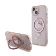Hello Kitty IML Ringstand Glitter Kitty Head MagSafe Case - хибриден удароустойчив кейс с MagSafe за iPhone 15 (розов-прозрачен)