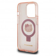 Hello Kitty IML Ringstand Glitter Kitty Head MagSafe Case - хибриден удароустойчив кейс с MagSafe за iPhone 15 Pro Max (розов-прозрачен) 5