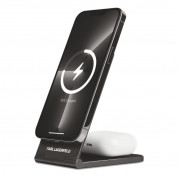 Karl Lagerfeld Choupette NFT Aluminum Wireless Magsafe Charger 15W - дизайнерска двойна поставка (пад) за безжично зареждане за iPhone с Magsafe и Qi съвместими мобилни устройства (черен) 4