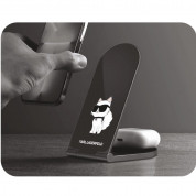 Karl Lagerfeld Choupette NFT Aluminum Wireless Magsafe Charger 15W - дизайнерска двойна поставка (пад) за безжично зареждане за iPhone с Magsafe и Qi съвместими мобилни устройства (черен) 5