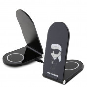 Karl Lagerfeld Ikonic NFT Aluminum Wireless Magsafe Charger 15W - дизайнерска двойна поставка (пад) за безжично зареждане за iPhone с Magsafe и Qi съвместими мобилни устройства (черен)