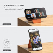 Satechi Vegan-Leather Magnetic Wallet Stand - кожен портфейл (джоб) с вградена поставка за прикрепяне към iPhone с MagSafe (оранжев) 3