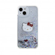 Hello Kitty Liquid Glitter Electroplating Head Logo Case - дизайнерски кейс с висока защита за iPhone 15 (прозрачен-сребрист) 2