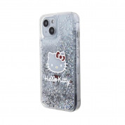 Hello Kitty Liquid Glitter Electroplating Head Logo Case - дизайнерски кейс с висока защита за iPhone 15 (прозрачен-сребрист) 1