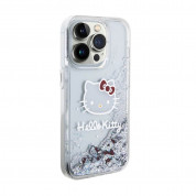 Hello Kitty Liquid Glitter Electroplating Head Logo Case - дизайнерски кейс с висока защита за iPhone 15 Pro (прозрачен-сребрист) 3