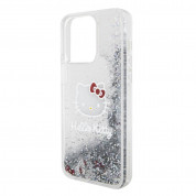 Hello Kitty Liquid Glitter Electroplating Head Logo Case - дизайнерски кейс с висока защита за iPhone 15 Pro Max (прозрачен-сребрист) 4