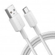 Anker 322 USB-A to USB-C Cable - здрав кабел с въжена оплетка и бързо зареждане за устройства с USB-C порт (180 см) (бял) 