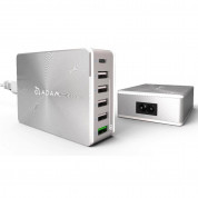 Adam Elements Omnia PA601 Desktop Charging Station 81W - захранване за ел. мрежа за лаптопи, смартфони и таблети с 5xUSB-A и 1xUSB-C изходи с технология за бързо зарежданe (сребрист)