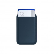 Satechi Vegan-Leather Magnetic Wallet Stand - кожен портфейл (джоб) с вградена поставка за прикрепяне към iPhone с MagSafe (тъмносин) 1