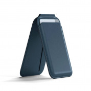 Satechi Vegan-Leather Magnetic Wallet Stand - кожен портфейл (джоб) с вградена поставка за прикрепяне към iPhone с MagSafe (тъмносин)
