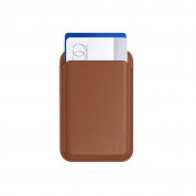 Satechi Vegan-Leather Magnetic Wallet Stand - кожен портфейл (джоб) с вградена поставка за прикрепяне към iPhone с MagSafe (кафяв) 1