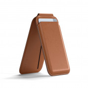 Satechi Vegan-Leather Magnetic Wallet Stand - кожен портфейл (джоб) с вградена поставка за прикрепяне към iPhone с MagSafe (кафяв)