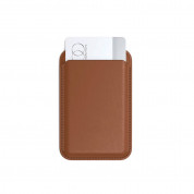 Satechi Vegan-Leather Magnetic Wallet Stand - кожен портфейл (джоб) с вградена поставка за прикрепяне към iPhone с MagSafe (кафяв) 2