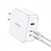 Ugreen Nexode GaN Fast Wall Charger 140W - захранване за ел. мрежа за лаптопи, смартфони и таблети с USB-A и 3xUSB-C изходи с технология за бързо зареждане и USB-C към USB-C кабел (бял) 3
