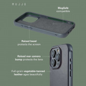 Mujjo Impact Case - хибриден удароустойчив кейс от естествена кожа с MagSafe за iPhone 15 Pro (тъмносин) 1