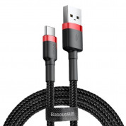 Baseus Cafule USB-A to USB-C Cable 18W (CATKLF-C91) - кабел с въжена оплетка и бързо зареждане за устройства с USB-C порт (200 см) (черен-червен)