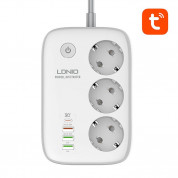 LDNIO SEW3452 Smart Wi-Fi Power Strip - смарт Wi-Fi разклонител с 3xAC изходa и вградени 3хUSB-A и 1хUSB-C изхода за мобилни устройства (бял)  1