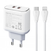 LDNIO Wall Charger 2xUSB-C 35W With USB-C To Lightning Cable (white)