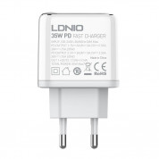 LDNIO Wall Charger 2xUSB-C 35W -  захранване за ел. мрежа с 2xUSB-C изходи и USB-C към Lightning кабел (бял) 3