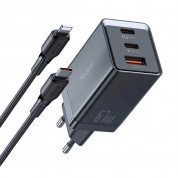 Mcdodo GaN Fast Wall Charger 67W (CH-1544)- захранване за ел. мрежа за лаптопи, смартфони и таблети с USB-A и 2xUSB-C изходи с технология за бързо зареждане и USB-C към Lightning кабел (черен)