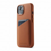 Mujjo Full Leather MagSafe Wallet Case - премиум кожен (естествена кожа) кейс с MagSafe за iPhone 15, iPhone 14, iPhone 13 (кафяв)