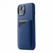 Mujjo Full Leather MagSafe Wallet Case - премиум кожен (естествена кожа) кейс с MagSafe за iPhone 15, iPhone 14, iPhone 13 (син)