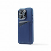 Mujjo Full Leather MagSafe Wallet Case - премиум кожен (естествена кожа) кейс с MagSafe за iPhone 15 Pro (син)