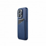 Mujjo Full Leather MagSafe Wallet Case - премиум кожен (естествена кожа) кейс с MagSafe за iPhone 15 Pro (син) 1