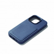 Mujjo Full Leather MagSafe Wallet Case - премиум кожен (естествена кожа) кейс с MagSafe за iPhone 15 Pro (син) 4