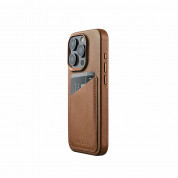 Mujjo Full Leather MagSafe Wallet Case - премиум кожен (естествена кожа) кейс с MagSafe за iPhone 15 Pro (кафяв) 1
