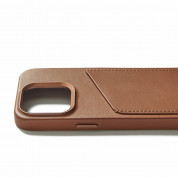 Mujjo Full Leather MagSafe Wallet Case - премиум кожен (естествена кожа) кейс с MagSafe за iPhone 15 Pro (кафяв) 3