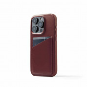 Mujjo Full Leather MagSafe Wallet Case - премиум кожен (естествена кожа) кейс с MagSafe за iPhone 15 Pro (червен)