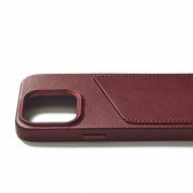 Mujjo Full Leather MagSafe Wallet Case - премиум кожен (естествена кожа) кейс с MagSafe за iPhone 15 Pro (червен) 3
