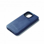 Mujjo Full Leather MagSafe Wallet Case - премиум кожен (естествена кожа) кейс с MagSafe за iPhone 15 Pro Max (син) 3