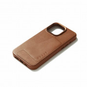 Mujjo Full Leather MagSafe Wallet Case - премиум кожен (естествена кожа) кейс с MagSafe за iPhone 15 Pro Max (кафяв) 3
