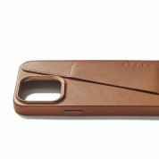 Mujjo Full Leather MagSafe Wallet Case - премиум кожен (естествена кожа) кейс с MagSafe за iPhone 15 Pro Max (кафяв) 2