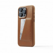 Mujjo Full Leather MagSafe Wallet Case - премиум кожен (естествена кожа) кейс с MagSafe за iPhone 15 Pro Max (кафяв)