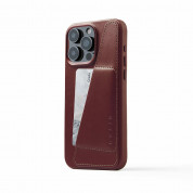 Mujjo Full Leather MagSafe Wallet Case - премиум кожен (естествена кожа) кейс с MagSafe за iPhone 15 Pro Max (червен)