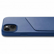 Mujjo Full Leather Wallet Case - премиум кожен (естествена кожа) кейс за iPhone 15, iPhone 14, iPhone 13 (син) 4