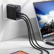 Acefast A37 GaN Fast Wall Charger 100W - захранване за ел. мрежа за лаптопи, смартфони и таблети с 1xUSB-A и 3xUSB-C изходи с технология за бързо зареждане и USB-C кабел  (черен) 3