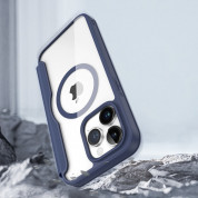Dux Ducis Skin X Pro Magnetic Wallet Case - удароустойчив хибриден кожен кейс с отделение за карти и MagSafe за iPhone 15 Pro Max (син-прозрачен) 9
