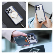 Dux Ducis Skin X Pro Magnetic Wallet Case - удароустойчив хибриден кожен кейс с отделение за карти и MagSafe за iPhone 15 Pro Max (син-прозрачен) 4