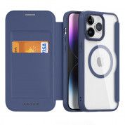 Dux Ducis Skin X Pro Magnetic Wallet Case - удароустойчив хибриден кожен кейс с отделение за карти и MagSafe за iPhone 15 Pro Max (син-прозрачен) 1