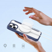 Dux Ducis Skin X Pro Magnetic Wallet Case - удароустойчив хибриден кожен кейс с отделение за карти и MagSafe за iPhone 15 Pro Max (син-прозрачен) 2