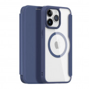 Dux Ducis Skin X Pro Magnetic Wallet Case - удароустойчив хибриден кожен кейс с отделение за карти и MagSafe за iPhone 15 Pro Max (син-прозрачен)